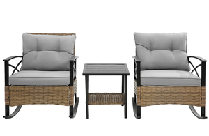 ชุดเก้าอี้โยกเหล็กสไตล์โมเดิร์น 3 ชิ้น เฟอร์นิเจอร์กลางแจ้ง กันน้ำ สีเทา - Product Image 3