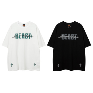 T-Shirt Oversize Unisex da Donna con Motivo Ricamato a Lettere, Manica Corta, Bianca, 230g, 100% Cotone Traspirante - Product Image 2