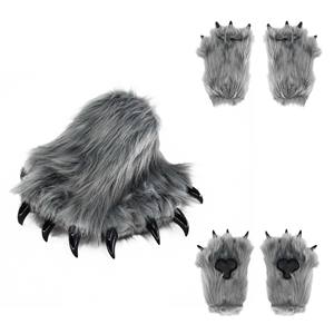 Patas de lobo peludas más vendidas con diseño de almohadilla en forma de corazón, accesorios de disfraz de animal de felpa suave para cosplay y Halloween, cálidos. - Product Image 5