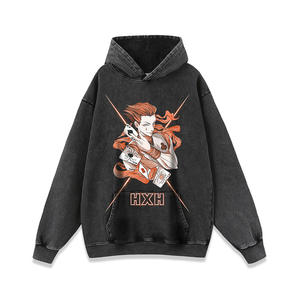 Sweat-shirt personnalisé en coton noir lourd, lavage à l'acide, graphique vintage, HXH <span class=keywords><strong>HUNTER</strong></span> <span class=keywords><strong>X</strong></span> <span class=keywords><strong>HUNTER</strong></span> KILLUA Anime, t-shirt pour homme, sweat-shirt - Product Image 2