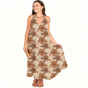 Vestido Maxi Tropical de Moda para Mujer, Diseño Personalizado ODM, Estampado Floral Hawaiano, Vestido Casual con Cuello Halter, Transpirable y Holgado para Verano - Product Image 4