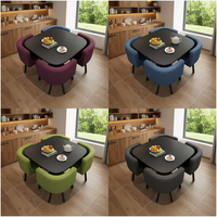 Table à manger ronde moderne en bois et métal avec plateau en marbre, ensemble de 4 chaises à dossier en cuir pour la maison, le bureau, l'appartement, la villa, l'atelier