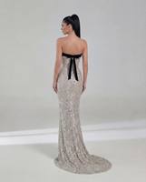 Robe de soirée LM D256 Y2K Sweet Ruched Leopard Silver Sequin A-Line avec nœud noir et cape surdimensionnée pour gala