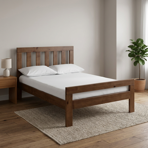 Base de Cama Moderna de Madera de Teca con Cabecero de Ejes Verticales y Diseño de Plataforma - Product Image 3
