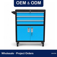 Armoire utilitaire avec portes et 3 tiroirs, chariot à outils roulant en acier verrouillable sur roues pour garage et atelier
