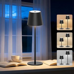 Lampada da Tavolo Cordless Antela LED Ricaricabile Wireless con Dimmer Touch 3000K 4000K 5000K Luce da Scrivania Portatile IP44 Paralume Nero - Product Image 1