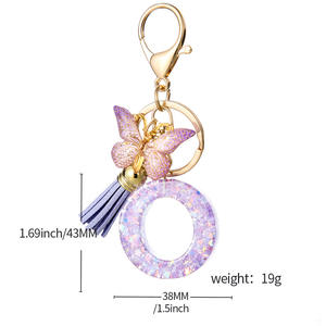 Résine rose 26 lettres avec papillon gland breloques porte-clés nom personnalisé porte-clés lettres anglaises sac pendentif porte-clés - Product Image 5