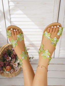 Women Lace Flower Applique Flat <b>Sandals</b> <b>Elastic</b> Ankle Strap Open Toe Summer Beach Ladies Casual Shoes - Product Image 4