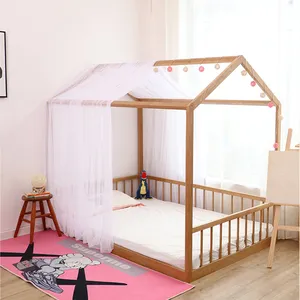 עץ מלא מיטת ילדים עם מעקה בטיחות יצירתי קיר לילדים חדר מיטת עץ בית