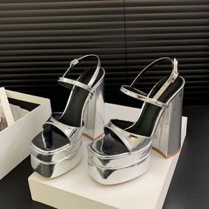 Nuevo Calzado de Verano para Mujer, Sandalias de Diseñador Doradas/Plateadas, Zapatos de Plataforma con Tacón para Mujer - Product Image 3