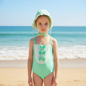 Costume intero per bambini con dettaglio fiocco e cappello verde menta taglia 1/2 2/3 3/4 4/5 QJ10092 - Product Image 3