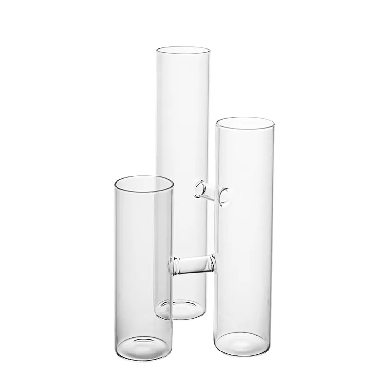 Il produttore vende direttamente vasi da tavolo moderni in vetro con decorazione a 3 tubi