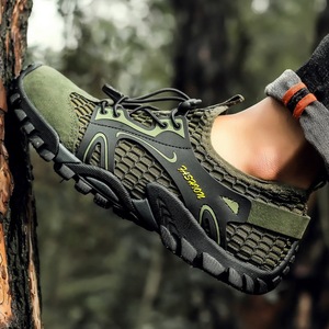 Chaussures de sport en mesh pour hommes, bout rond, lacets, semelle extérieure en caoutchouc respirante, toutes saisons, randonnée en plein air, baskets de trail - Product Image 5