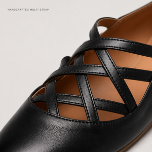 Chaussures de danse (ballet, derby, jazz) à brides croisées en cuir véritable faites à la main, avec semelle en cuir noir, fabriquées à Guangzhou - Product Image 2