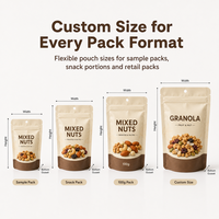 Petits sachets refermables mats personnalisés de 100g pour aliments, imprimés, qualité alimentaire, pour amandes, cacahuètes, noix de cajou, portions individuelles, sachets Mylar pour snacks