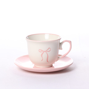 ชุดถ้วยกาแฟเซรามิกพร้อมจานรองลายโบว์ ทำด้วยมือสำหรับสาวๆ ฤดูใบไม้ผลิ 2022 - Product Image 4