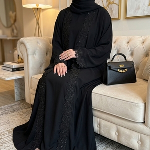 Abaya Muçulmana Loriya Dubai para Mulheres, Conjunto Fantástico de Renda em 3 Peças, Vestuário Islâmico Feminino, <span class=keywords><strong>Cardigan</strong></span> com Vestido Interno para Uso no Eid - Product Image 2