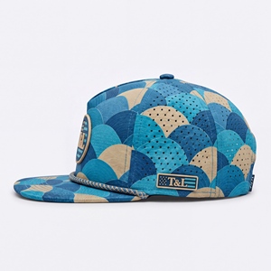Casquette de golf Snapback à visière plate, motif écailles de poisson, bleu beige, avec patch PVC imperméable, cordon, 5 panneaux, perforations laser, respirante, pour hommes et femmes - Product Image 3