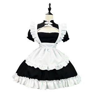 Black And White Chinese Style Maid Costume Dress Plus Size Stage Performance Women Adult Cosplay Outfit - Product Image 5