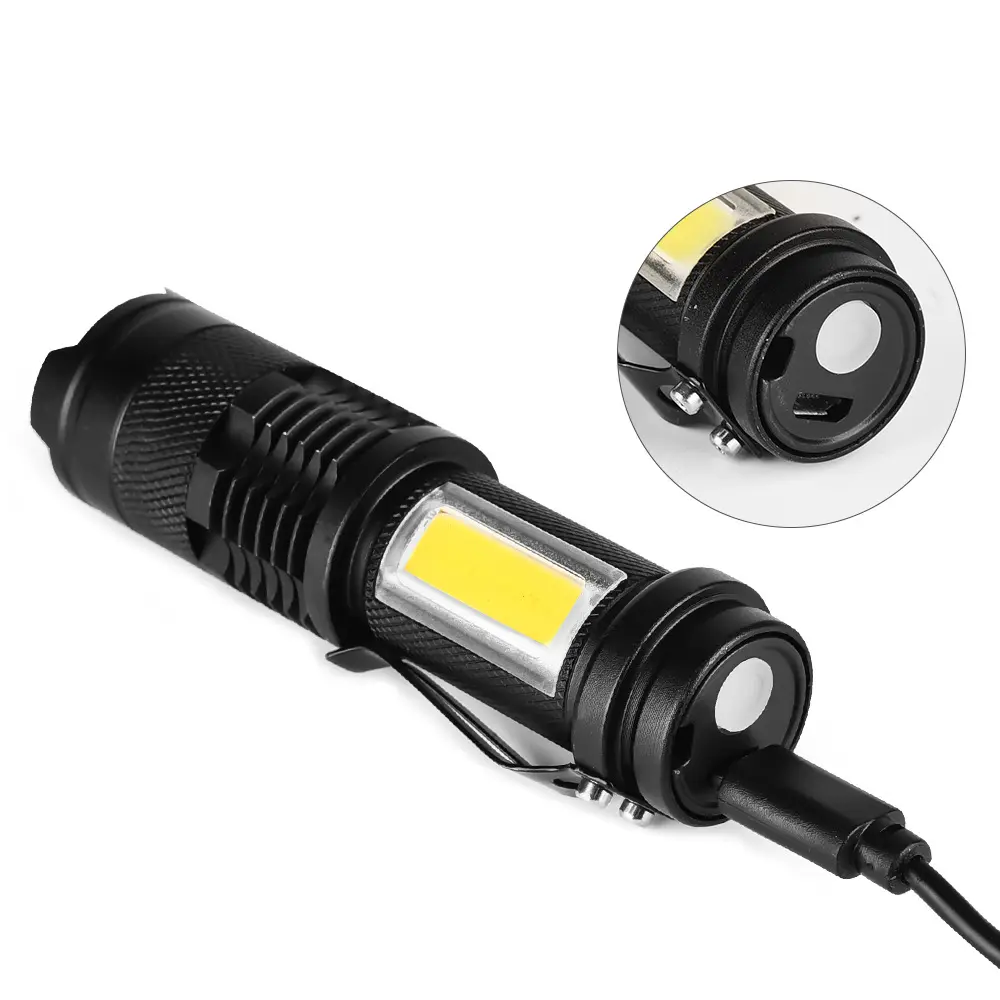 TAIKOO Inner 14500 Rechargeable Battery Mini USB Charge XPE+COB LED 3 Mode Tactical Flashlight With Zoom Function