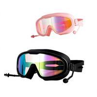 Gafas de Natación Profesionales Antivaho con Protección UV, Material de PC, Impermeables, de Alta Definición, Tapones para los Oídos, Colores Vibrantes, Montura Grande