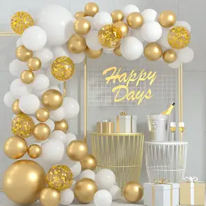 Balon pesta emas putih panas Kit lengkungan karangan bunga dengan balon konfeti untuk pesta ulang tahun pernikahan pesta Baby Shower