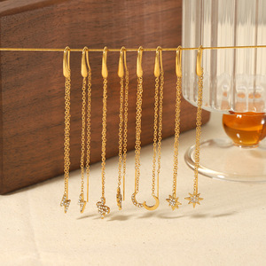 Drop <b>Earrings</b> Gold Star <b>Moon</b> Tassel Long Chain Women Party Fashion Jewelry - Product Image 2