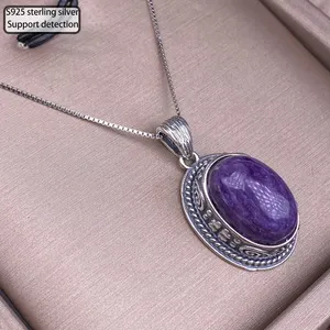 S925 Sterling Silver Retro style Exquisite Nepal figure amethyst Pendant Necklace for Women Gemstone Fashion Jewelry