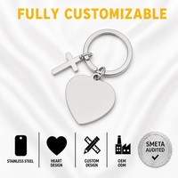 Maßgefertigter Versilberter Herzanhänger Schlüsselanhänger Edelstahl Kreuz-Charm Gravierter Schlüsselring Geschenk Großhandel Lieferant