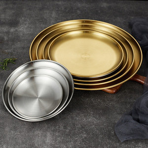304 Stainless Steel Korean Style <b>Barbecue</b> Tray Round Thickened Gold Silver Serving Plate Commercial Use - Product Image 4