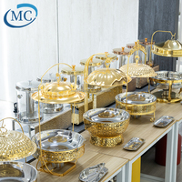 Ensemble de réchauds de buffet de luxe en acier inoxydable doré 4,5L/6L/8L avec couvercle suspendu