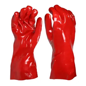 Gute Qualität 35cm Fabrik Hoch leistungs Rot PVC beschichtet öl beständig chemikalien beständig industrielle Sicherheit Arbeits handschuhe