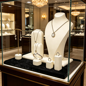 Conjunto de Exhibición de Joyería de Alta Gama para Escaparates, Exhibidor de Joyería Beige, Se Aceptan Diseños Personalizados - Product Image 1