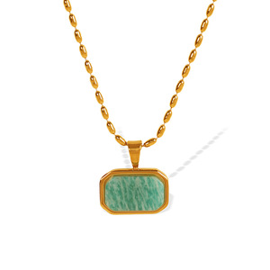 Collar de Amazonita de Acero Inoxidable con Colgante Geométrico y Cadena Dorada, Joyería para Mujer con Engaste de Bisel de Piedra Natural - Product Image 5