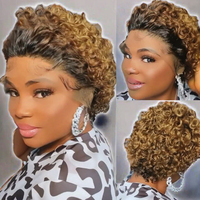 Rambut Remy Keriting Pendek Bob Murah Siap Kirim, Wig Lace Front untuk Potongan Rambut, Rambut Asli Brasil, Kepadatan 250%, Lace Transparan