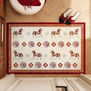 Alfombra de Entrada con Diseño de Caballo Ruiwen Fuma, Rectangular Roja, de Seda con Bucles, Antideslizante, para la Puerta de la Casa - Product Image 5