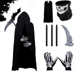 Ensemble de déguisement d'Halloween pour adultes : cape noire de la mort, masque de crâne, gants - Product Image 3