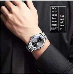 <span class=keywords><strong>Montre</strong></span> à <span class=keywords><strong>quartz</strong></span> pour homme, boîtier en métal, bracelet en acrylique, étanche, lumineuse, double calendrier, tendance, étudiant, grand cadran, 41 mm - Product Image 3