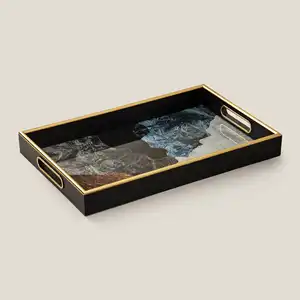 Custom Made Modern Tray With Perfect Details UV 3D Printed Glass Marble Hotel Serving Tray