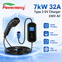 Nouveau chargeur EV portable 7 kW 32 A Type 2 230 V CA IP67 étanche certifié CE avec connecteur personnalisé pour utilisation domestique en UE, sûr