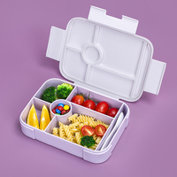 Nouveau modèle Boîte à lunch réutilisable à 5 compartiments Conteneurs de stockage des aliments en plastique sans BPA Boîte à lunch bento durable pour enfants avec couvercle