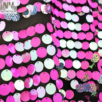 Tissu à paillettes Nanyee Textile 18MM, grand cercle rond, rose fluo et argent, points laser