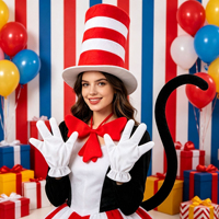 Chapeau de fête d'Halloween Dr Seuss, accessoires de cosplay, chapeau haut-de-forme rayé rouge et blanc, accessoires de maquillage pour scène