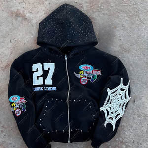 Tùy Chỉnh Mùa Đông Bông Áo Rhinestone Zip-up Áo Cho Nam Giới Với Thêu Vá Quá Khổ Phù Hợp Và In Thiết Kế - Product Image 3