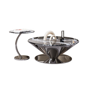 Mesa de Centro de Mármol Italiano de Lujo, Personalizada, con Base de Acero Inoxidable, para Villas de Lujo - Product Image 3