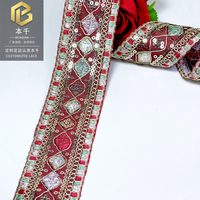 LEIXUSI Ruban de dentelle multicolore en strass de 4 cm, ruban à sequins géométriques pour tenues de fête, accessoires de bricolage, vente en gros
