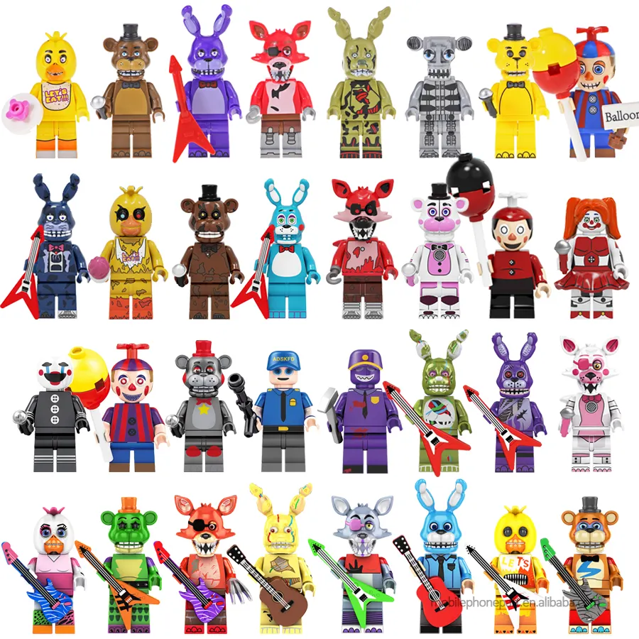 All Freddy Model Horror Movie FNAF Chica Bunny Foxy Endo Mini Building Block Bricks Figure Plastic Collection Toy Juguetes