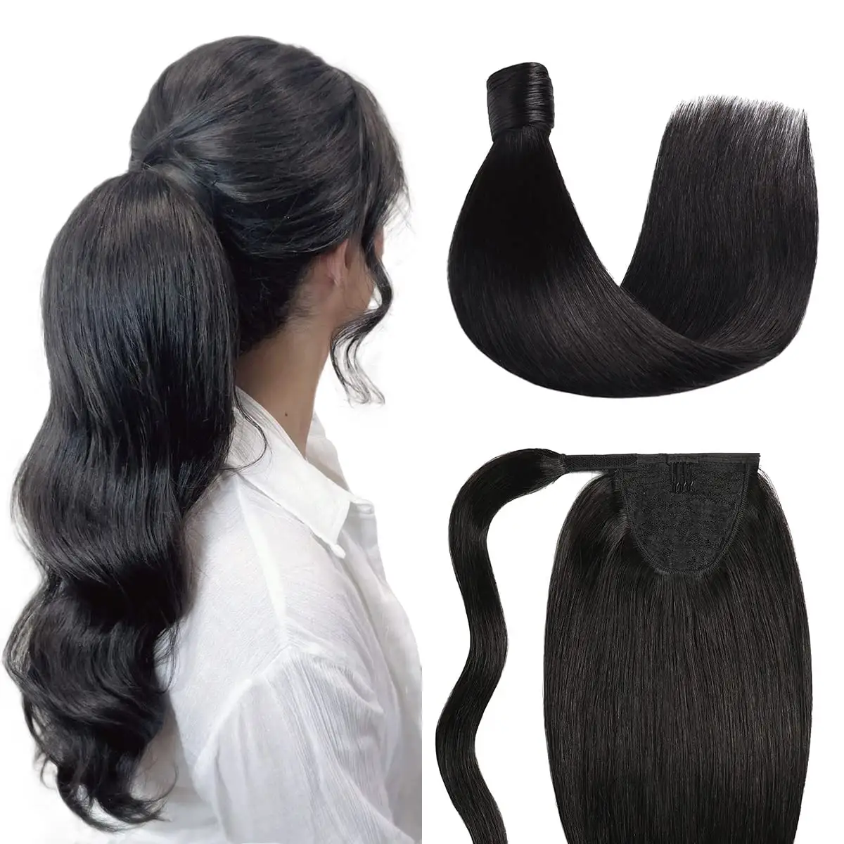 Nouveau populaire queue de cheval Extensions de cheveux humains 100% vierge cheveux humains envelopper Clip dans la reliure queue de cheval Extensions de cheveux