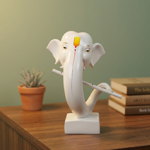 Estatua Moderna de Ganesha en Resina Blanca con Flauta |   Figura Decorativa Art Deco Hecha a Mano para Decoración de Mesa de Oficina en Casa y Regalo - Product Image 1