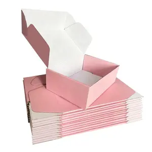 Cajas de envío rosas con logotipo personalizado para sudaderas con capucha, caja de cartón corrugado plegable, ropa interior, embalaje, cajas de correo